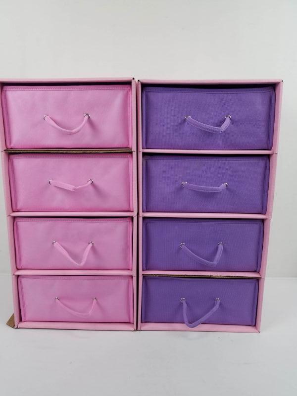 Pink Cardboard "Dressers" with Canvas "Drawers" 4 pink & 4 purple