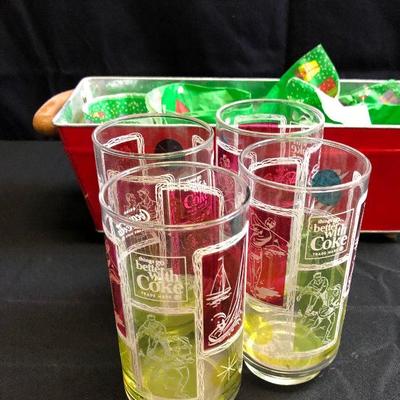 Things go better with Coke Glasses (with Sporting Theme and tin tray