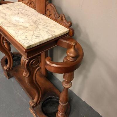 Antique Walnut Hall Tree with Marble top 