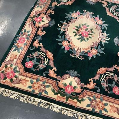 Green Floral Wool Rug Chinese 7 -1/2' x 9'