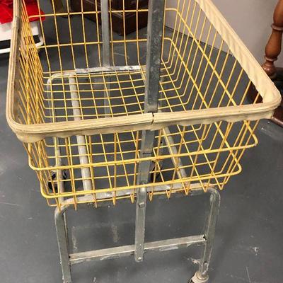 Vintage Rolling Laundry Basket with Hanger Rod All 1 piece
