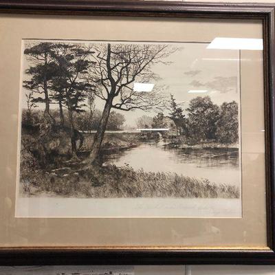 Lot 94 Antique Etching The old Mill on the Overpeck