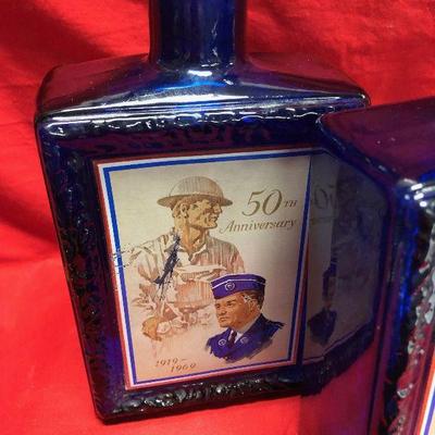 Lot 122 2 Blue glass decanters US Army 50th Anniversary