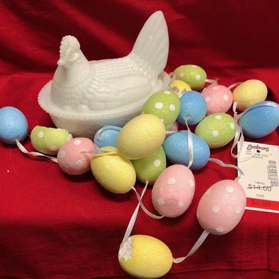 #129 Last of the Chickens with some eggs on a string (Styrofoam )