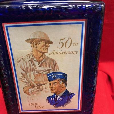 Lot 122 2 Blue glass decanters US Army 50th Anniversary