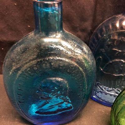 Antique Reproduction colored glass bottles George Washington