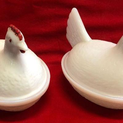 Lot 35 - 2 Hens in Basket Milk Glass Unknown maker 