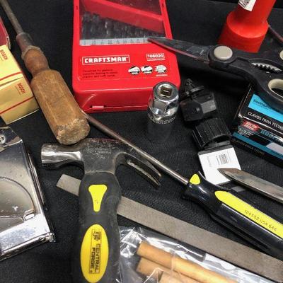Lot 69 Misc. Tools with staple gun and craftsman drill bits
