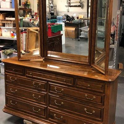 Ethan Allan Dresser with Mirror and brackets included  Walnut Finish