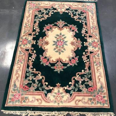 Green Floral Wool Rug Chinese 62