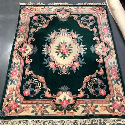 Green Floral Wool Rug Chinese 7 -1/2' x 9'