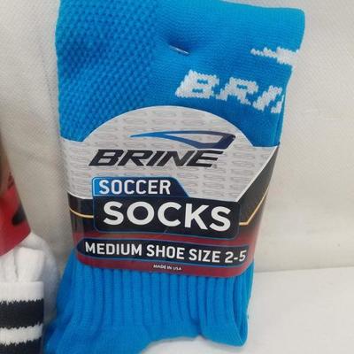 Kids Soccer Socks. Turquoise & White, Small & Medium, 4 pair - New