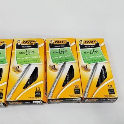 4 Boxes of BIC Round Stic, 12 ct each, 48 Pens Total, Box Damage - New