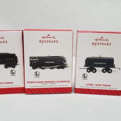 3 Black Train Hallmark Keepsake Ornaments, 2013/2014 - New