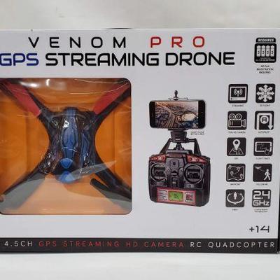 Venom Pro GPS Streaming Drone, World Tech Elite +14, Streaming HD Camera - New