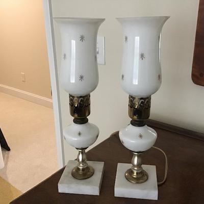 Two Vintage White Glass Lamps
