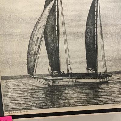 Ross Orme “laden Bugeye” Sailboat drawing