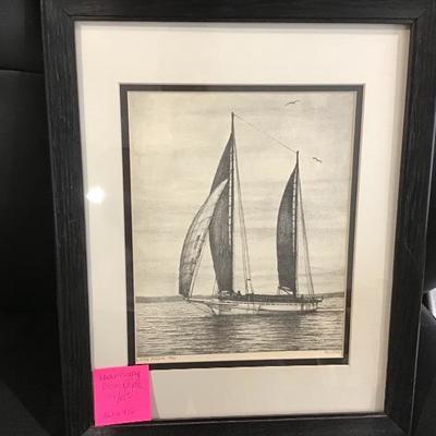 Ross Orme “laden Bugeye” Sailboat drawing