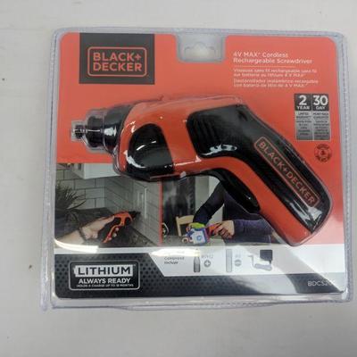 Black and Decker 4V Max Cordless Rechargeable Screwdriver - New