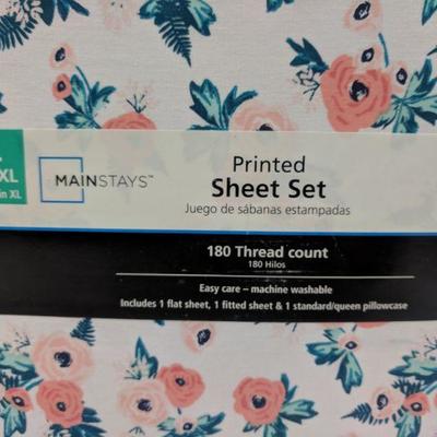 180 Thread Count Twin/Twin XL Floral 3 pc Sheet Set - New