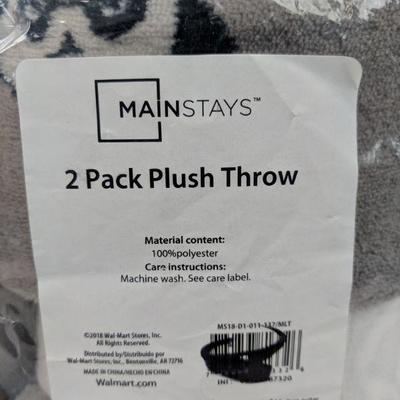 Mainstays 2 Pack Plush Throw Gray/Rust - New