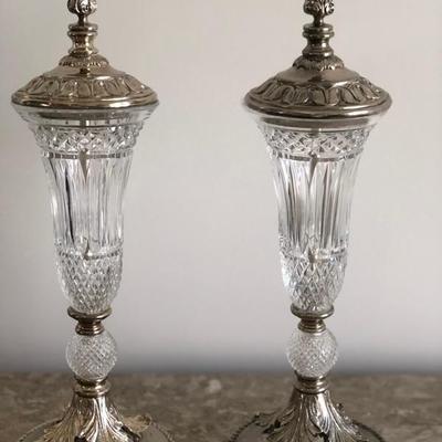 2 Glass Urns with silver tone top