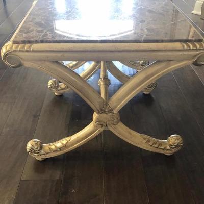 2 wood end tables with marble tops