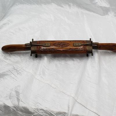 Wood engraved carving knife and fork 