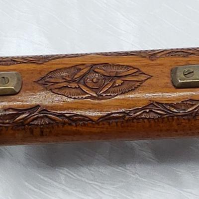 Wood engraved carving knife and fork 