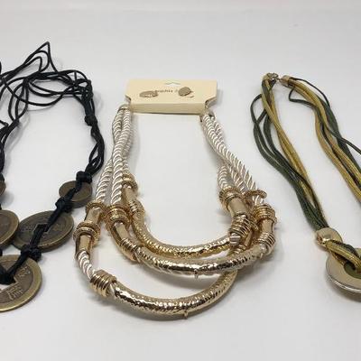 060:  Three Silk Roped Eclectic Necklaces
