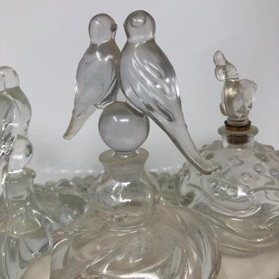 129:  Beautiful Vintage Bird and Fish Perfume Bottles With Tray