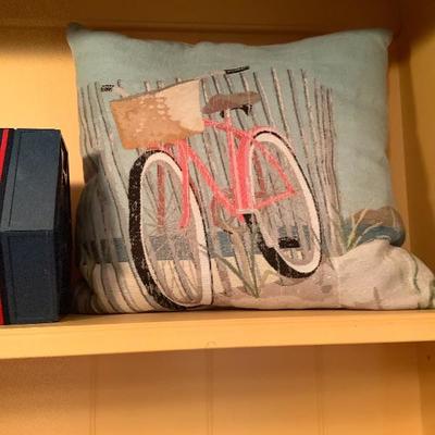 215:  Whimsical Cloth Bags, Vintage Storage Tote, Bike Pillow and Box 