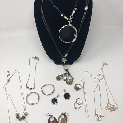 084:  Sterling and Silver Toned Necklaces, Earrings and Rings