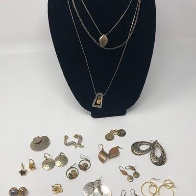 083:  Gold Tone Pendants, Necklaces and Earrings