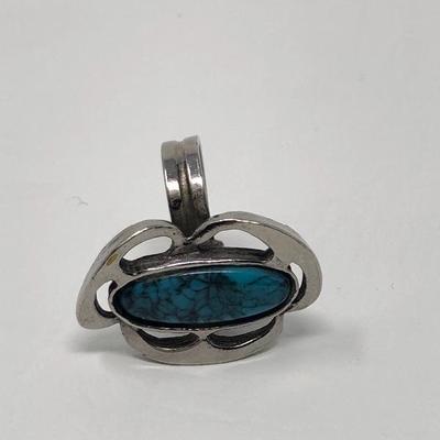 063:  Sterling Pendant, Turquoise Bracelet and Silver Toned Gem Stone Ring