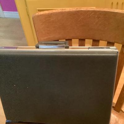 220:  Vintage Solid  Wood Office Chair, Brief Case and Other Office Items