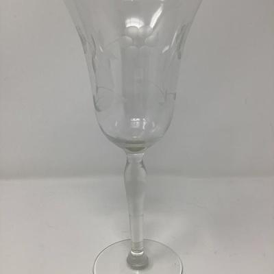 034:  Six Beautiful Etched Vintage Crystal Wine Glasses 