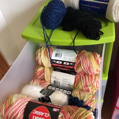 091: One large Rolling Drawer Bin and Other Full of Yarn