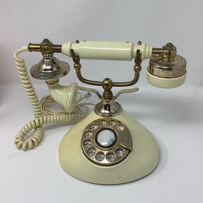 012:  Antique Phone With Yellow and Blue Porcelain Tray