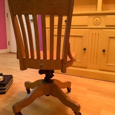 220:  Vintage Solid  Wood Office Chair, Brief Case and Other Office Items