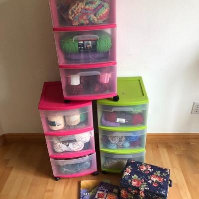 089:  Three Drawer Bins Full of Knitting Yarn