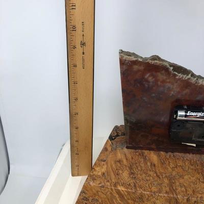 131:  Hand Crafted Wood and Petrified Wood Piece Mantle Clock