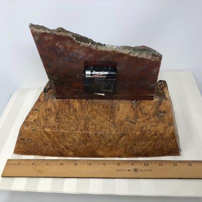 131:  Hand Crafted Wood and Petrified Wood Piece Mantle Clock