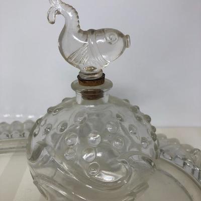 129:  Beautiful Vintage Bird and Fish Perfume Bottles With Tray