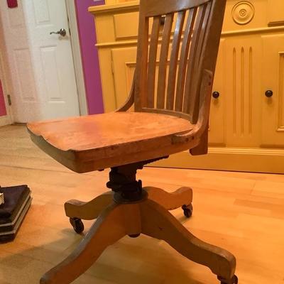 220:  Vintage Solid  Wood Office Chair, Brief Case and Other Office Items