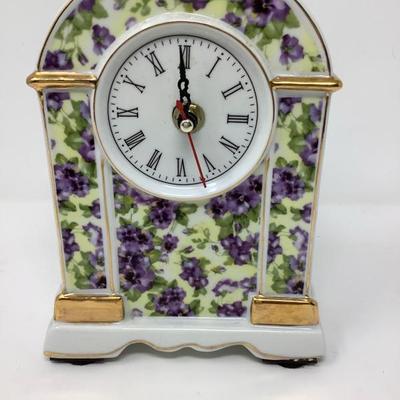 028:  Mantle Clock and Assortment of Pretty Floral Items