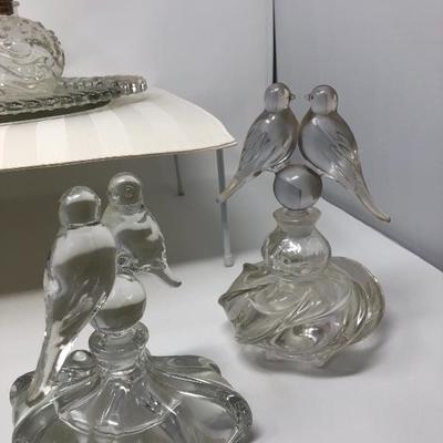 129:  Beautiful Vintage Bird and Fish Perfume Bottles With Tray