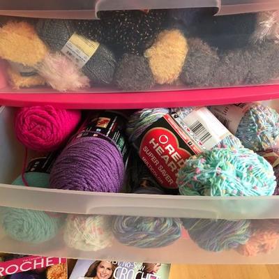 091: One large Rolling Drawer Bin and Other Full of Yarn