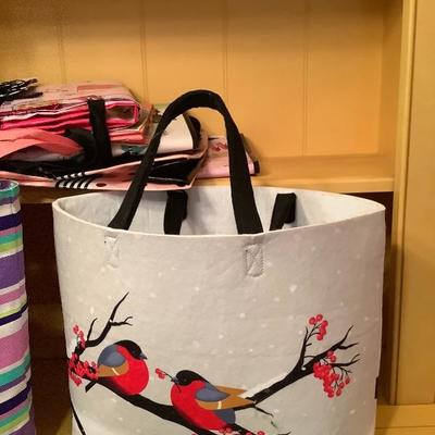 215:  Whimsical Cloth Bags, Vintage Storage Tote, Bike Pillow and Box 