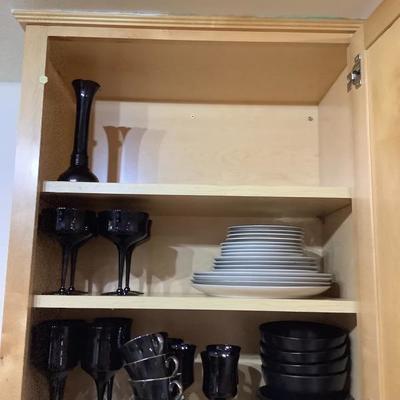 210:  Black American Manor Dishes, Black Vintage Goblets, Black Bowls and More